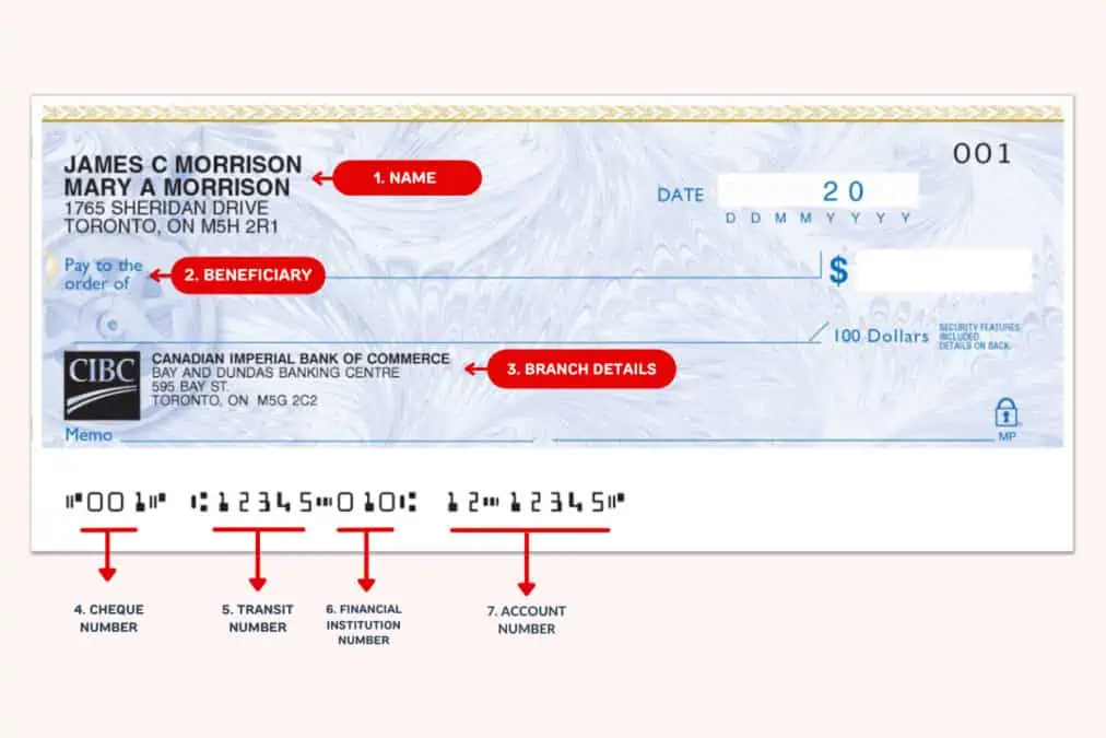 Example of a Canadian void cheque — CIBC